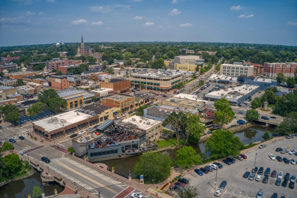 Aerial view of downtown Naperville