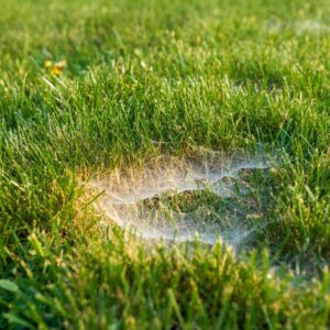Dollar Spot fungus affecting a lawn, highlighting the need for fungicide treatment in lawn care.