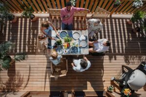 Family enjoying a mosquito-free backyard during summer.