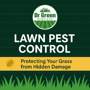 Lawn pest control infographic by Dr. Green Services showing protection from hidden lawn damage.