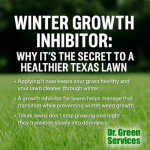 Infographic explaining the benefits of applying a growth inhibitor for lawns in Texas during late fall