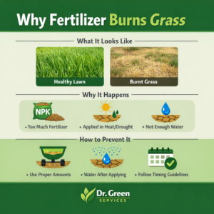 Why fertilizer burns grass due to excess nutrients, improper timing, and lack of water