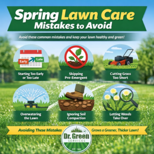 infographic showing common spring lawn care mistakes and how to avoid them for a healthy lawn
