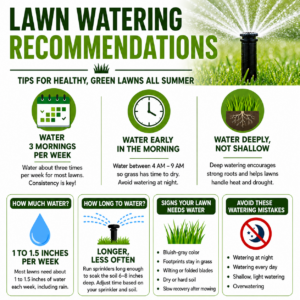 Lawn watering Chicago infographic showing summer lawn watering recommendations for healthy green grass